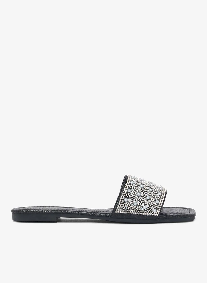 خزانة Silver Embellished Detailed Flat Sandals