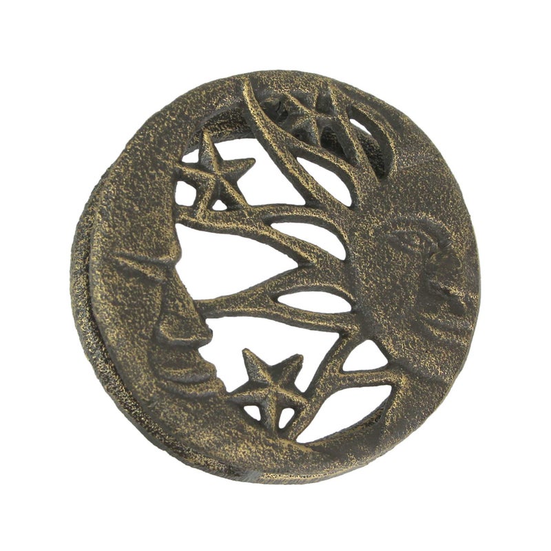 Zeckos Enchanting Bronze Cast Iron Doorknocker - Decorative Sun, Moon, and Stars Knocker Design for Rustic Front Door Decor - 4.5 Inches in Diameter - Easy to Install - Image 1