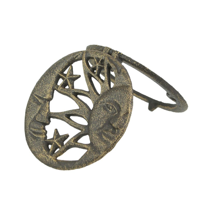 Zeckos Enchanting Bronze Cast Iron Doorknocker - Decorative Sun, Moon, and Stars Knocker Design for Rustic Front Door Decor - 4.5 Inches in Diameter - Easy to Install - Image 2