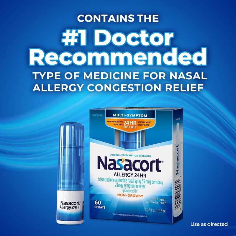 Nasacort Allergy 24 Hr MultiSymptom Nasal Allergy Spray  60 Sprays Pack of 4 - Image 5