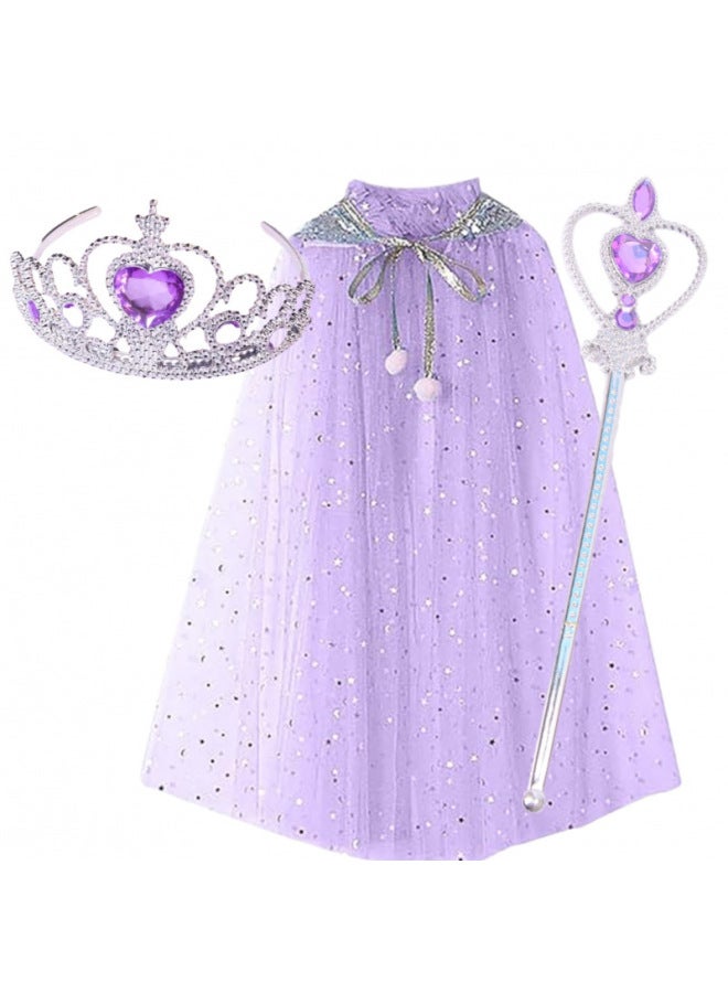 Loquat Aisha Cloak Suit  Performance Clothes Children's Glow Dress Year Toys Gifts For Kids-Color:Purple Cloak + Crown + Diamond Heart Stick - Image 1
