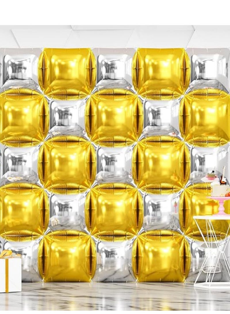 25 قطعة من البالونات المربعة المزدوجة، بالونات من رقائق معدنية مربعة ذهبية وفضية، خلفية جدارية، (19 بوصة) لحفلات توديع العزوبية، الزفاف، الذكرى السنوية، ديكور خلفية لحفلات أعياد الميلاد - Image 1