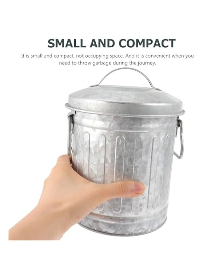 Galvanized Canister Mini Trash Can, Small Galvanized Trash Can with Lid, Table Top Trash Can, Fireplace Ash Can, Pen Holder for Kitchen Countertop, Bedroom, Home Office  - Image 2