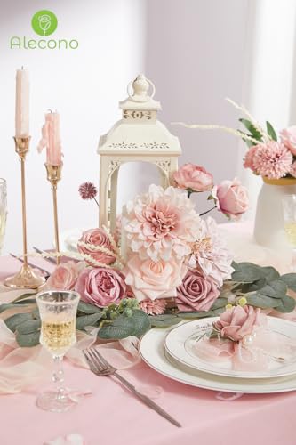 Alecono Artificial Flowers, Dusty Pink Silk Fake Flowers for DIY Wedding Bridal Bouquets, Wedding Cake Flowers for Table Centerpieces Baby Shower Birthday Party Home Decorations - Image 5