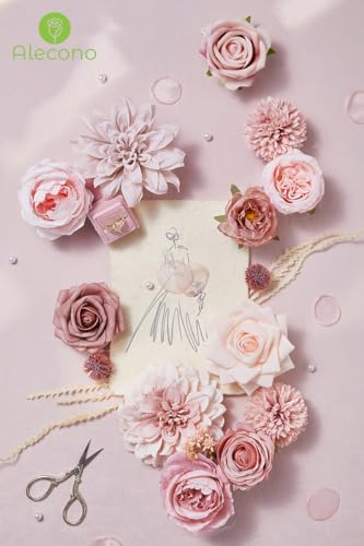 Alecono Artificial Flowers, Dusty Pink Silk Fake Flowers for DIY Wedding Bridal Bouquets, Wedding Cake Flowers for Table Centerpieces Baby Shower Birthday Party Home Decorations - Image 3
