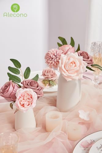 Alecono Artificial Flowers, Dusty Pink Silk Fake Flowers for DIY Wedding Bridal Bouquets, Wedding Cake Flowers for Table Centerpieces Baby Shower Birthday Party Home Decorations - Image 4