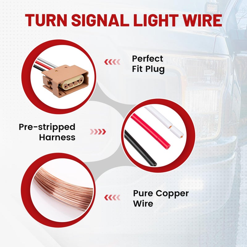 RED WOLF 2U5Z13411SA Turn Signal Light Socket with 3 Wire Pigtail YF1Z13411CA Fit for 2004-2013 Ford F250/F350 Super Duty Escape Focus Mustang Ranger Explorer Tailight Headlight Brake Lamp Adapter - Image 5