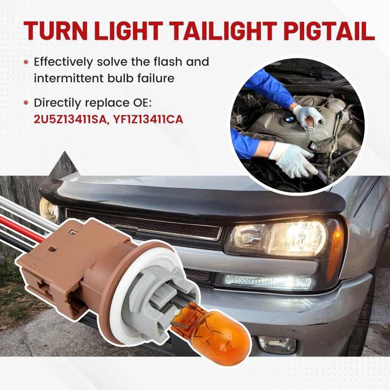 RED WOLF 2U5Z13411SA Turn Signal Light Socket with 3 Wire Pigtail YF1Z13411CA Fit for 2004-2013 Ford F250/F350 Super Duty Escape Focus Mustang Ranger Explorer Tailight Headlight Brake Lamp Adapter - Image 2