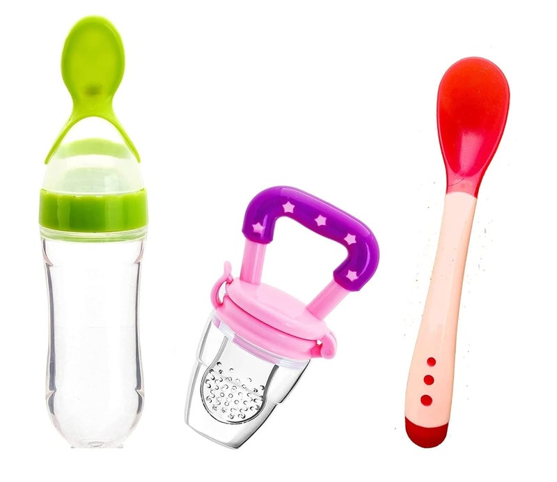 Lappu Baby Rice Paste Milk Cereal Bottle Food Feeder & Baby Fruit Nibbler & Silicone Teether (Combo Saver Pack) (Feeder Nibbler Spoon2) - Image 1