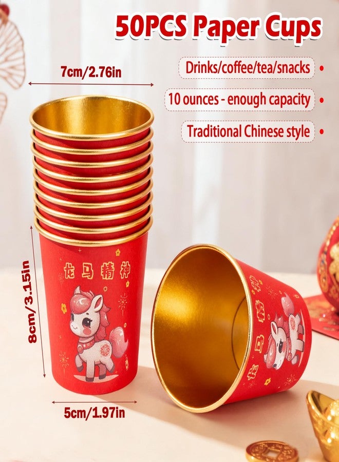 SureOBliss Chinese New Year Paper Coffee Cups,50PCS Red Disposable Coffee Cups of 2026 Horse,Lunar New Year Party Horse Thicken Tea Cups for Hot Cold Drink,Red Paper Cups for Spring Festival 2026 Tableware - Image 3
