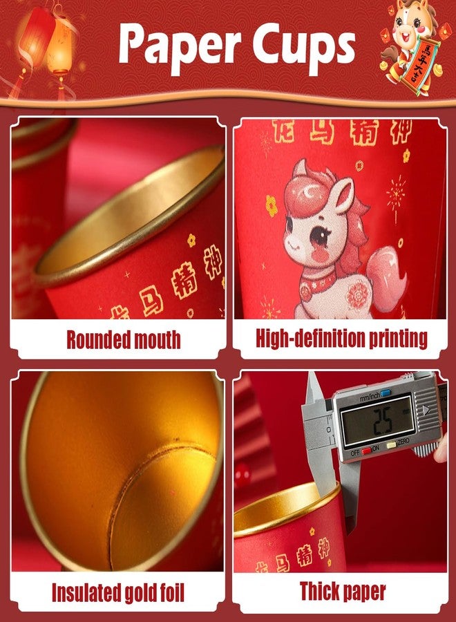 SureOBliss Chinese New Year Paper Coffee Cups,50PCS Red Disposable Coffee Cups of 2026 Horse,Lunar New Year Party Horse Thicken Tea Cups for Hot Cold Drink,Red Paper Cups for Spring Festival 2026 Tableware - Image 5