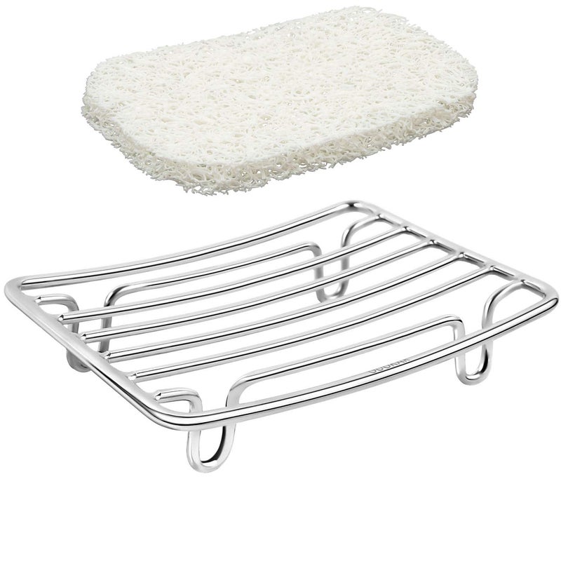 GUUKAR Bar Soap Dish Holder for Shower Bathroom Stainless Steel Rust Proof Self Draining with White Soap Saver Pad - Image 1