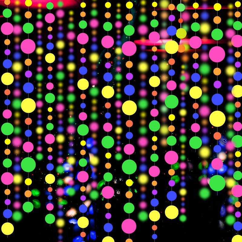 120feet UV Round Dot Paper Neon Garland Neon Streamers Decorations UV Reactive Black Light Party Favors Glow in The Dark Party Supplies for Wedding Birthday Garlands