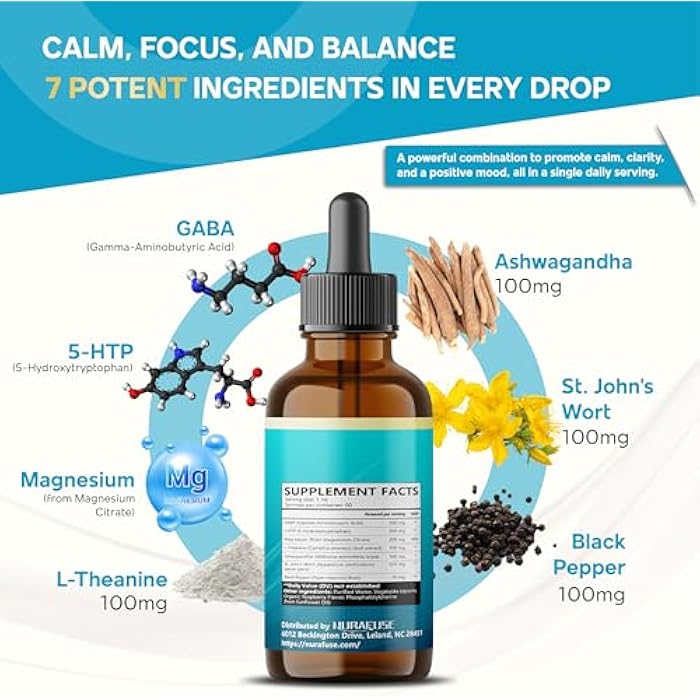 NURAFUSE Liposomal GABA, 5-HTP, Magnesium, Theanine, Ashwagandha Liquid Drops – Ultra Potent, Raspberry Taste – 2 FL OZ (60ml) - Image 3