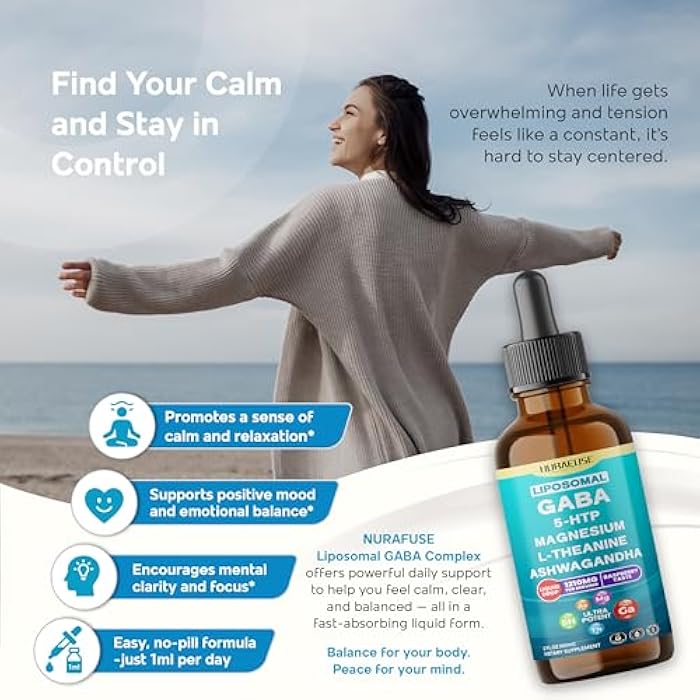 NURAFUSE Liposomal GABA, 5-HTP, Magnesium, Theanine, Ashwagandha Liquid Drops – Ultra Potent, Raspberry Taste – 2 FL OZ (60ml) - Image 2