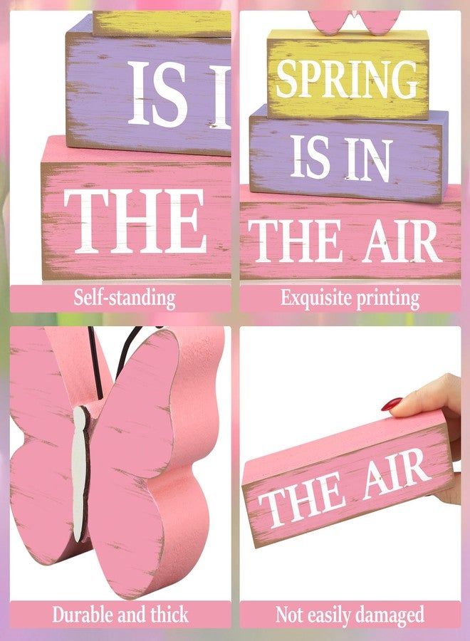 Fairooth 4 PCS Spring Butterfly Wooden Table Sign Spring is in the Air Table Block Centerpieces Rustic Farmhouse Butterfly Wood Tabletop Decorations for Party Home Office Kitchen Shelf Desk Tiered Tray Decor - Image 3
