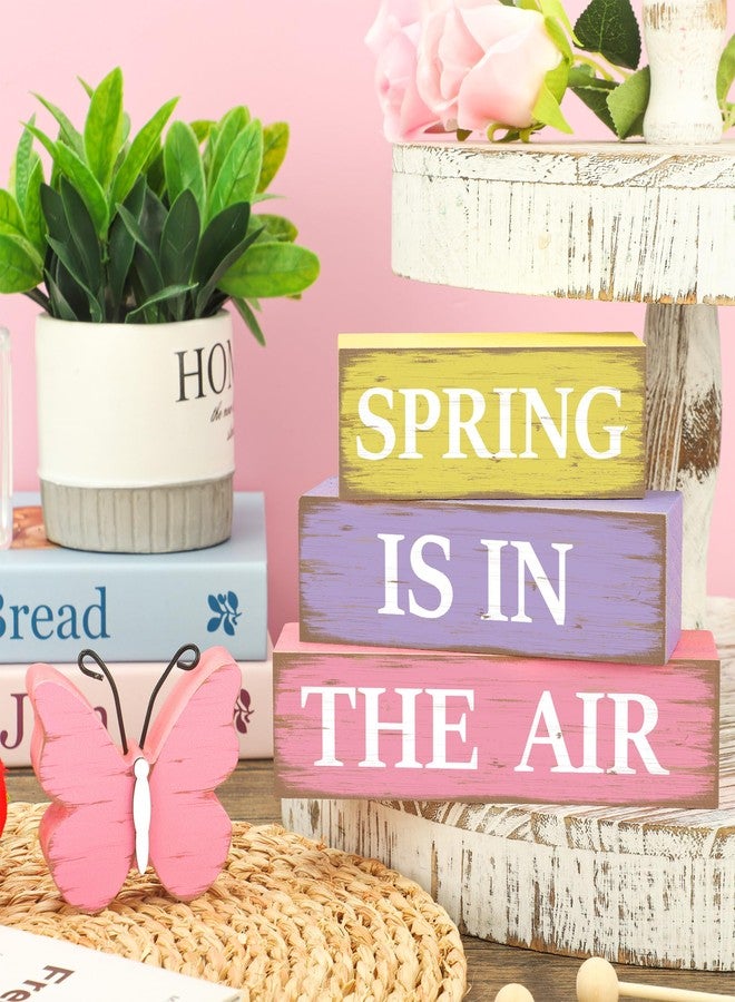 Fairooth 4 PCS Spring Butterfly Wooden Table Sign Spring is in the Air Table Block Centerpieces Rustic Farmhouse Butterfly Wood Tabletop Decorations for Party Home Office Kitchen Shelf Desk Tiered Tray Decor - Image 4