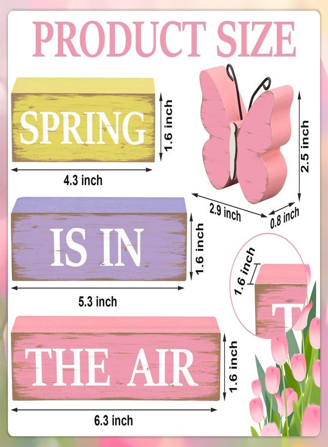 Fairooth 4 PCS Spring Butterfly Wooden Table Sign Spring is in the Air Table Block Centerpieces Rustic Farmhouse Butterfly Wood Tabletop Decorations for Party Home Office Kitchen Shelf Desk Tiered Tray Decor - Image 2