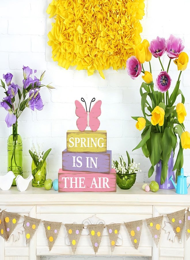 Fairooth 4 PCS Spring Butterfly Wooden Table Sign Spring is in the Air Table Block Centerpieces Rustic Farmhouse Butterfly Wood Tabletop Decorations for Party Home Office Kitchen Shelf Desk Tiered Tray Decor - Image 5