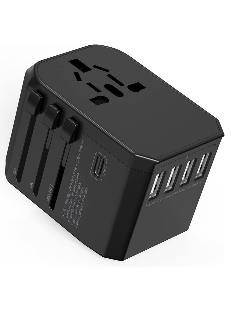 ELTRAZONE Universal International Travel Power Adapter with 3 USB + 1 Type C Charging Ports, European Adapter, Worldwide AC Outlet Plugs Adapters for Europe, UK, US, AU - Image 1