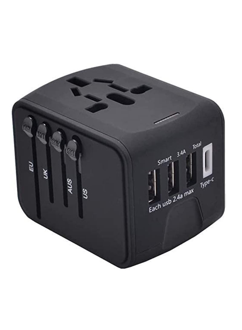 ELTRAZONE Universal International Travel Power Adapter with 3 USB + 1 Type C Charging Ports, European Adapter, Worldwide AC Outlet Plugs Adapters for Europe, UK, US, AU - Image 2