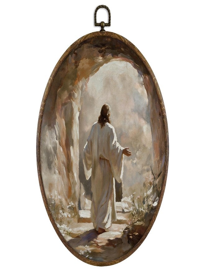 KFXHANGD Easter Christian Jesus Oval Wall Art Framed, Jesus Blble Verse Canvas Wall Art Decor, Christian Scripture Hanging Decor for Prayer Room Bedroom, Religious Bathroom Decor, 8.7x11.3 Inch - Image 1