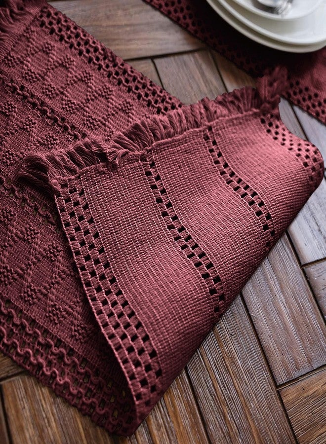 Alynsehom Macrame Table Runner Burgundy Boho Table Runners with Tassels Hand Woven Cotton Table Runner Rustic Farmhouse Table Runners for Bohemian Kitchen Dining Table(12x36in) - Image 4