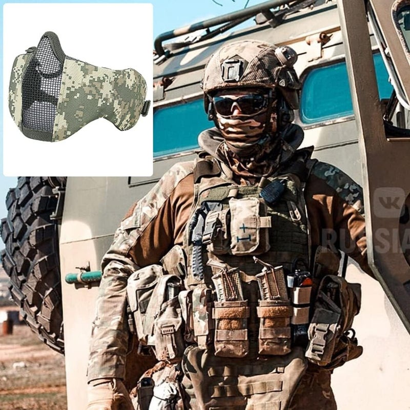 Aoutacc Foldable Airsoft Mesh Mask, Nylon Military Tactical Half Face Mesh Masks with Ear Cover Protection Adjustable CS Protective Lower Guardfor Mask CS Hunting Paintball Shooting - Image 4
