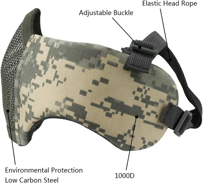 Aoutacc Foldable Airsoft Mesh Mask, Nylon Military Tactical Half Face Mesh Masks with Ear Cover Protection Adjustable CS Protective Lower Guardfor Mask CS Hunting Paintball Shooting - Image 2