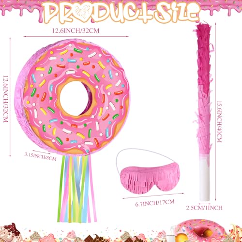 Suilung Pink Donut Piata with String Bat and Blindfold Multicolor Colorful Small Piata for Reveal Shower Donut Grow up Theme Party Birthday Anniversary Party 126 x 126 x 315 Inch - Image 5
