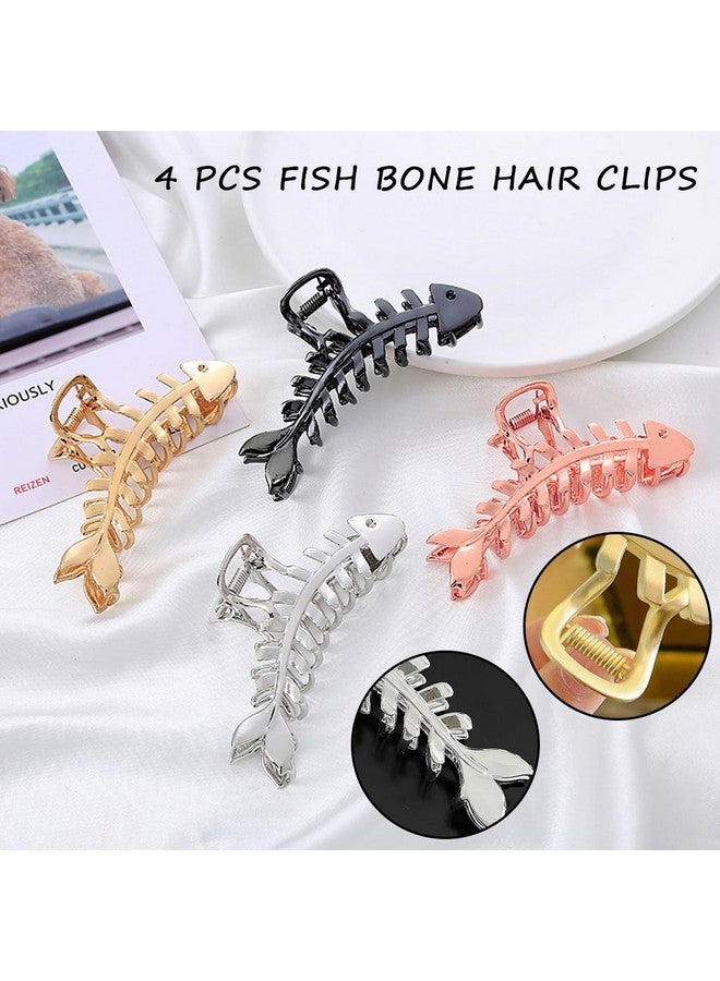 KuuGuu 4 PCS Fish Bone Shape Hair Claw Clips Large Metal Non-Slip Hair Clip Stylish Elegant Hair Accessories for Thick & Thin Hair, Women's and Girls（Gold, Silver, Black, Rose Gold) - Image 3