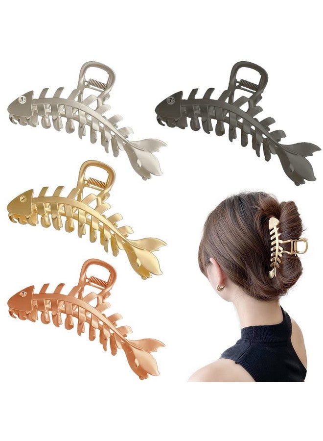KuuGuu 4 PCS Fish Bone Shape Hair Claw Clips Large Metal Non-Slip Hair Clip Stylish Elegant Hair Accessories for Thick & Thin Hair, Women's and Girls（Gold, Silver, Black, Rose Gold) - Image 1