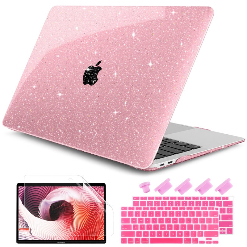 DONGKE for MacBook Air 13 inch Case 2021-2018 Release A2337 M1 A2179 A1932, Bling Plastic Hard Shell Case & Keyboard Cover Only Compatible with MacBook Air 13 inch Retina Fits Touch ID, Sparkly Pink - Image 1