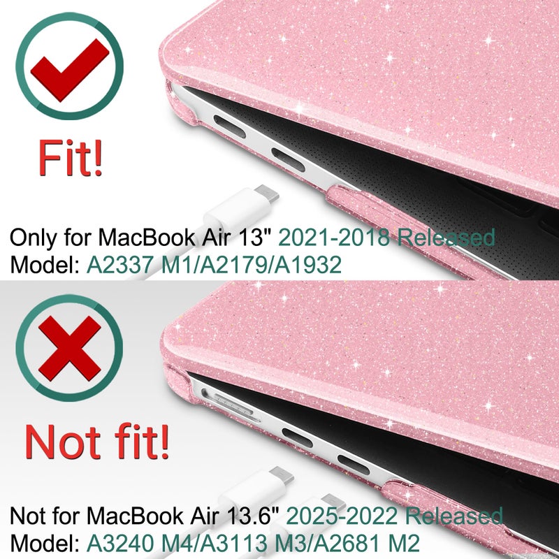 DONGKE for MacBook Air 13 inch Case 2021-2018 Release A2337 M1 A2179 A1932, Bling Plastic Hard Shell Case & Keyboard Cover Only Compatible with MacBook Air 13 inch Retina Fits Touch ID, Sparkly Pink - Image 3