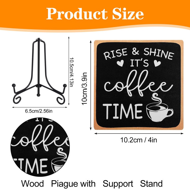 YBEATY Wooden Coffee Sign Rise & Shine It's Coffee Time Decor Funny Bar Accessories Decorations Supplies Farmhouse Wood Plaque with Stand for Women Men Home Office Kitchen Tabletop Shelf - Image 2