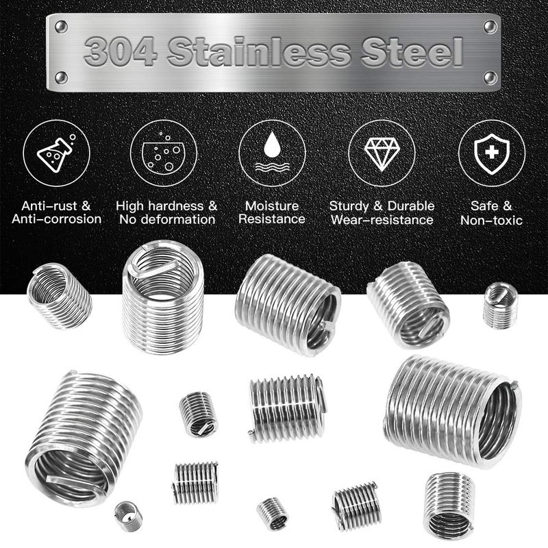 Rustark 200 Pcs Wire Thread Inserts kit 304 Stainless Steel Metric M3 M4 M5 M6 M8 M10 M12 Helicoil Kit Wire Screw Sleeve Thread Repair Kit - Image 3