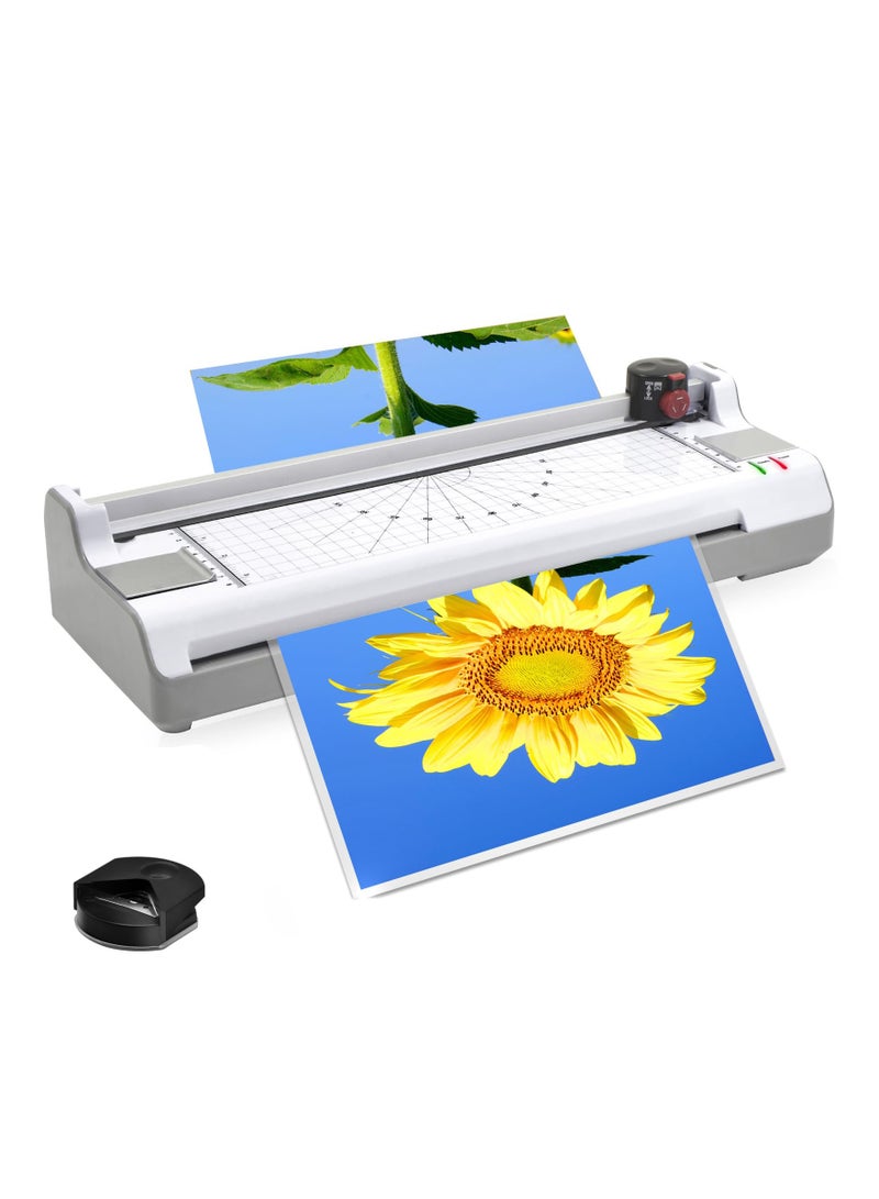 آلة تغليف حرارية 13 بوصة للحرارة والبرودة لأحجام A3/A4/A6، آلة تغليف بحجم 11x17 للاستخدام المنزلي والمكتبي والمدرسي، تشمل قاطع ورق ومُدوّر زوايا (قابس EU) - Image 1