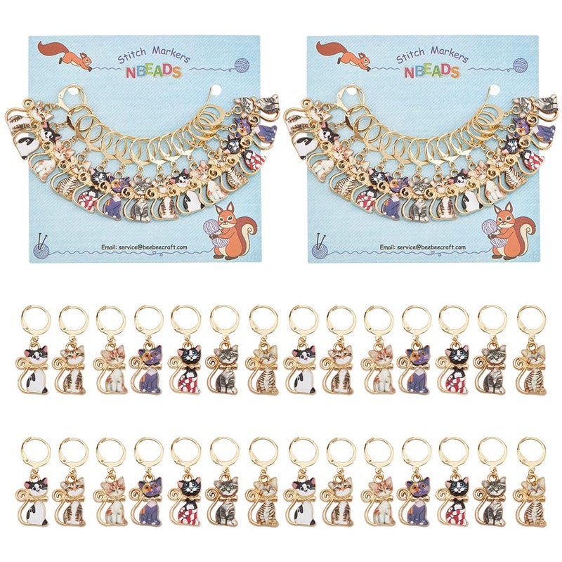 NBEADS 28 Pcs Cat Charm Stitch Markers, 7 Styles Alloy Enamel Cute Cat Crochet Charms Removable Locking Stitch Marker with 304 Stainless Steel Clasp for Sewing Accessories Quilting Jewelry - Image 1