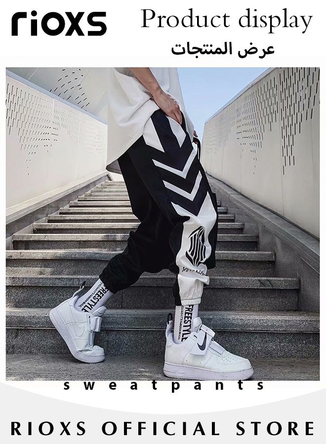 RIOXS Men's Joggers Pants, Elastic Waist Drawstring Trousers, Comfy Lounge Jogger with Side Pockets, Athletic Lounge Pants with Ribbed Ankle Cuffs, Casual Sports Cargo Pants, Mens Punk Baggy Streetwear Pants, Breathable Long Pants for Hip Hop, Tactical Track Pants  - Image 2