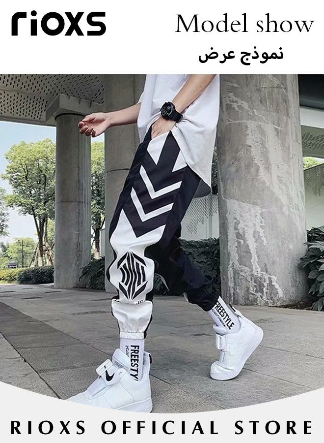 RIOXS Men's Joggers Pants, Elastic Waist Drawstring Trousers, Comfy Lounge Jogger with Side Pockets, Athletic Lounge Pants with Ribbed Ankle Cuffs, Casual Sports Cargo Pants, Mens Punk Baggy Streetwear Pants, Breathable Long Pants for Hip Hop, Tactical Track Pants  - Image 3