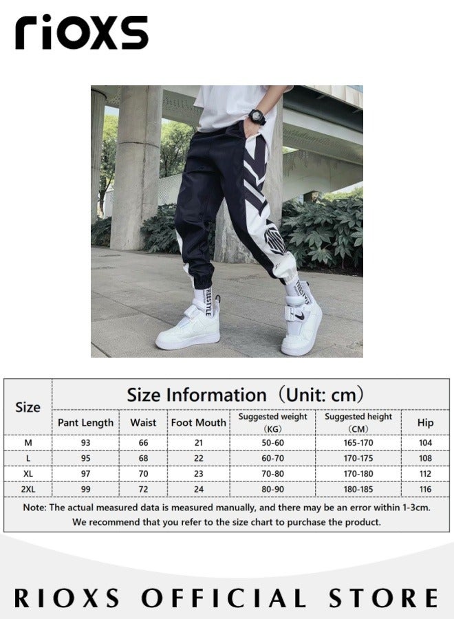 RIOXS Men's Joggers Pants, Elastic Waist Drawstring Trousers, Comfy Lounge Jogger with Side Pockets, Athletic Lounge Pants with Ribbed Ankle Cuffs, Casual Sports Cargo Pants, Mens Punk Baggy Streetwear Pants, Breathable Long Pants for Hip Hop, Tactical Track Pants  - Image 4