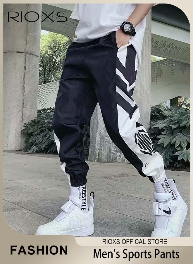 RIOXS Men's Joggers Pants, Elastic Waist Drawstring Trousers, Comfy Lounge Jogger with Side Pockets, Athletic Lounge Pants with Ribbed Ankle Cuffs, Casual Sports Cargo Pants, Mens Punk Baggy Streetwear Pants, Breathable Long Pants for Hip Hop, Tactical Track Pants  - Image 1