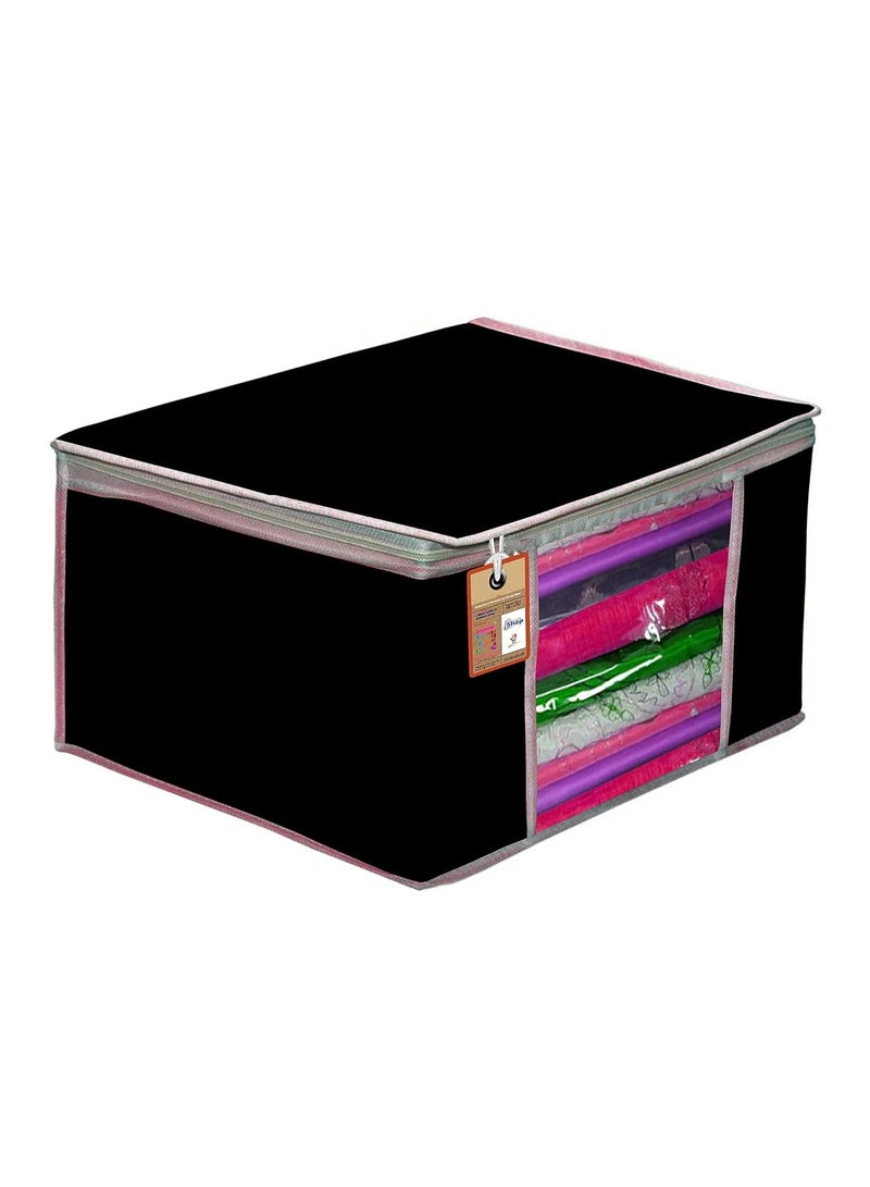 atorakushon® Fabric Black Garment Storage Bags Wardrobe Organizer for Clothes Storage Box Saree Cover Pack of 3 - Image 3