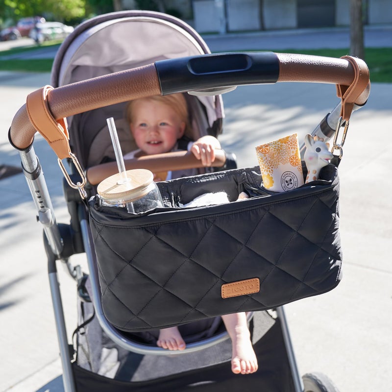 ZICOTO Beautiful Stroller Caddy Organizer With 2 Cup Holders â€“ Luxury Stroller Bag, Universal Fit, Leather Straps & Zipper Pocket â€“ Spacious Accessories Perfectly Fits Doona, Nuna & Uppababy Strollers - Image 2
