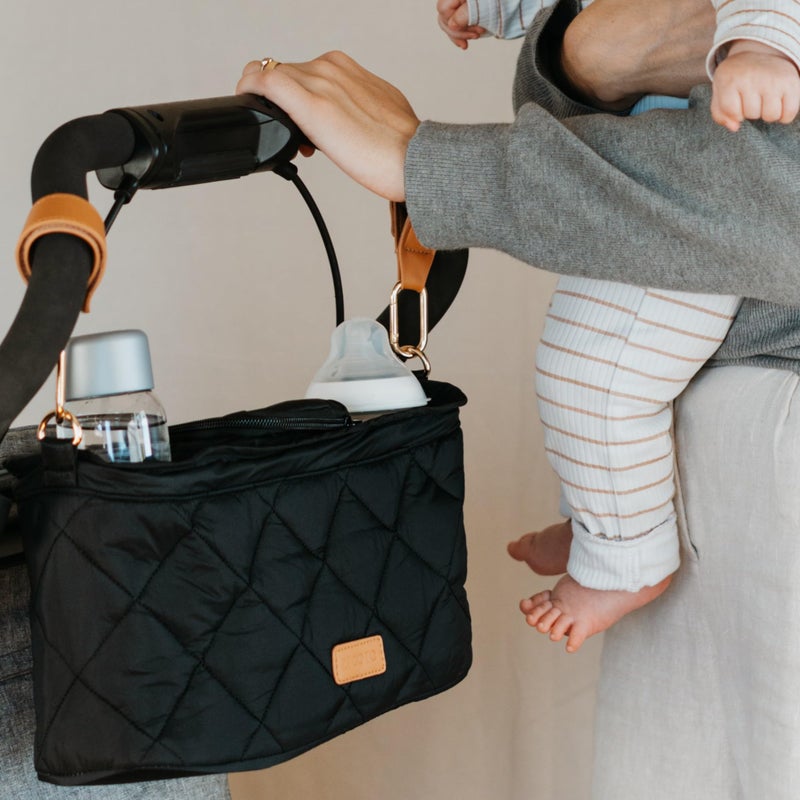 ZICOTO Beautiful Stroller Caddy Organizer With 2 Cup Holders â€“ Luxury Stroller Bag, Universal Fit, Leather Straps & Zipper Pocket â€“ Spacious Accessories Perfectly Fits Doona, Nuna & Uppababy Strollers - Image 1