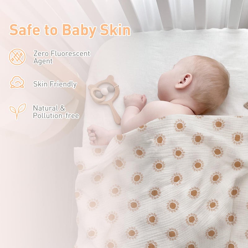 Knirose Premium Soft Muslin Cotton Baby Muslin Swaddle Blanket for Newborns - Gender-Neutral Receiving Wrap for Boys and Girls, 47x47in (120x120cm) Large (Lovely Sun) - Image 4