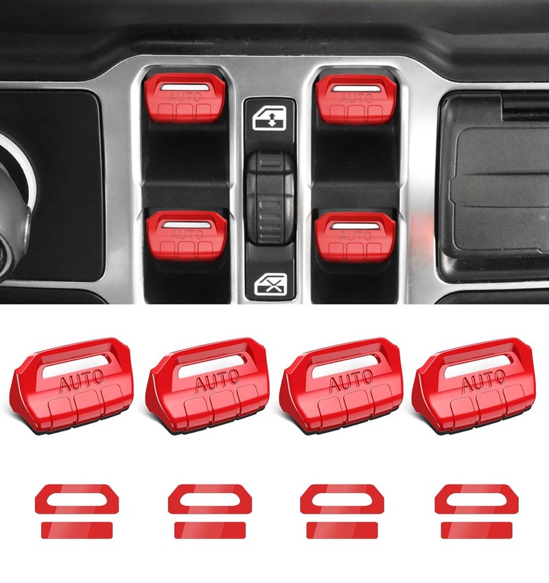 Eamplest Fits for Jeep JL 4 PCS Upgrade Window Switch Button Cover Compatible with Jeep Wrangler JL JLU 2024 2023 2022 2021 2020 2019 2018 & Gladiator JT 2020-2024 Interior Accessories(Bright Red) - Image 1