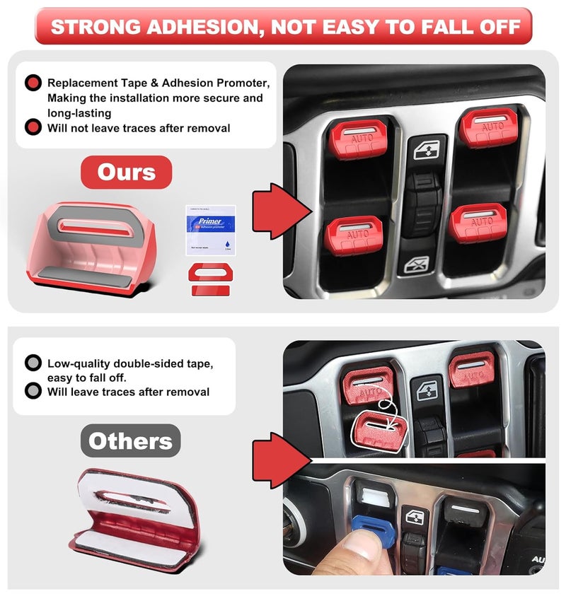 Eamplest Fits for Jeep JL 4 PCS Upgrade Window Switch Button Cover Compatible with Jeep Wrangler JL JLU 2024 2023 2022 2021 2020 2019 2018 & Gladiator JT 2020-2024 Interior Accessories(Bright Red) - Image 3