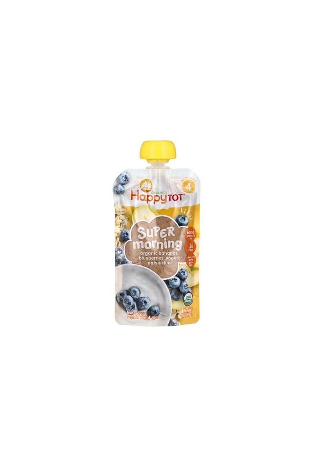 Happy Family Organics Organics, Happy Tot, Super Morning, For 2+ Years, Organic Bananas, Blueberries, Yogurt, Oats & Chia , 4 oz (113 g)