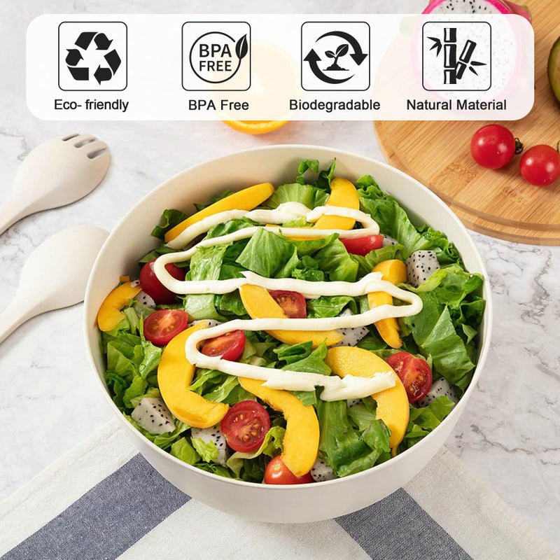 GEHE Bamboo Salad Bowl with Servers Set - Large 9.8 inches mixing bowls Solid Bamboo Salad Wooden Bowl with Lid Spoon for Fruits,Salads and Decoration (White, 9.8INCH) - Image 3